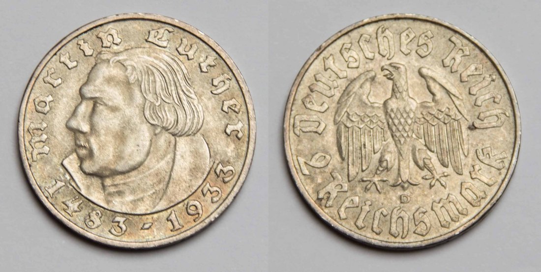  Drittes Reich 2 Reichsmark 1933 D Martin Luther vz+   