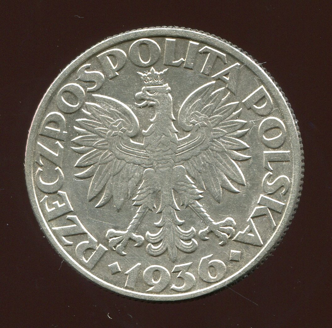  Polen 5 Zlt. 15 Jahre Hafen v. Gdingen Silbermünze von 1936 in vz   