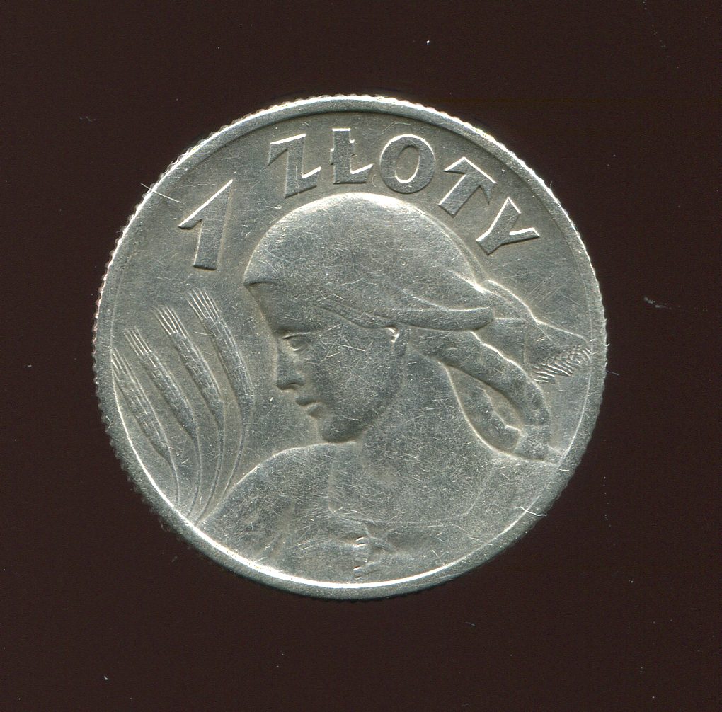  Polen 1 Zlt. Landarbeiterin mit  Ähren Silbermünze von 1925 in vz   