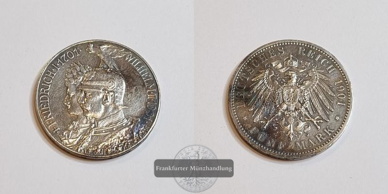  Deutschland Kaiserreich Preussen, 5 Mark 1901 Wilhelm II. FM-Frankfurt KM#526 Feinsilber: 25g   