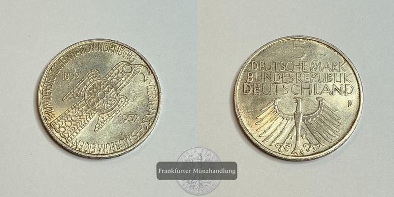  BRD 5 Mark 1952 D Germanisches Museum Nürnberg  KM#113  FM-Frankfurt Feinsilber: 7g   