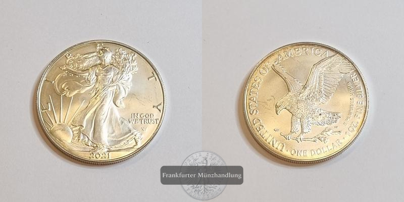  USA  1 Dollar 2021 American Silver Eagle  FM-Frankfurt KM#746 Feinsilber: 31,06g   