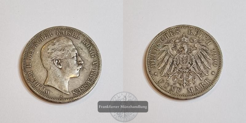  Deutsches Kaiserreich Preussen, Wilhelm II.  5 Mark 1900 A   FM-Frankfurt  Feinsilber: 25g   