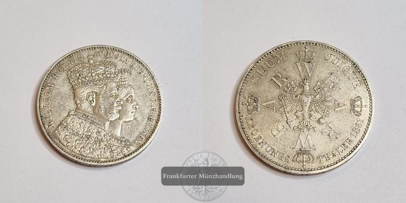  Preussen Kgr.  Wilhelm I.  Krönungs-Thaler 1861.  FM-Frankfurt KM#488 Feinsilber: 16,67g   