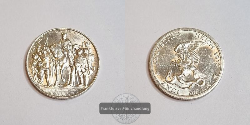  Deutsches Kaiserreich Preussen 3 Mark 1913 Befreiung J#110 FM-Frankfurt Feinsilber: 15g   