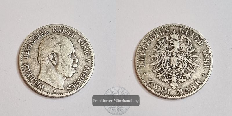  Preussen Kaiserreich  2 Mark  1880 A  FM-Frankfurt Feingewicht: 10g   