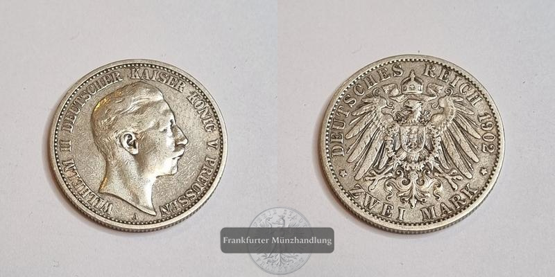  Deutsches Kaiserreich Preussen, Wilhelm II. 2 Mark 1902 A  FM-Frankfurt Feinsilber: 10g   