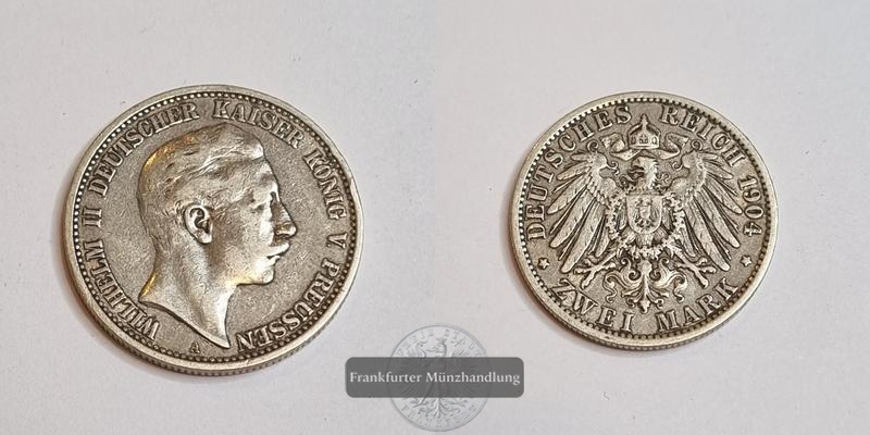  Preußen, Kaiserreich  2 Mark  1904 A  Wilhelm II.  FM-Frankfurt Feinsilber: 10g   