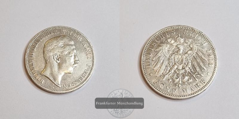  Deutsches Kaiserreich Preussen, Wilhelm II. 1888-1918. 5 Mark 1903 A  FM-Frankfurt Feinsilber: 25g   