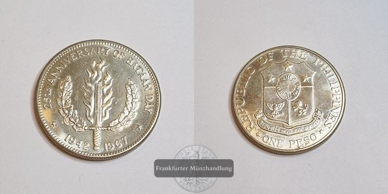  Philipinen  1 Peso  1967  25th Anniversary of Bataan Day     FM-Frankfurt  Feinsilber: 23,4g   