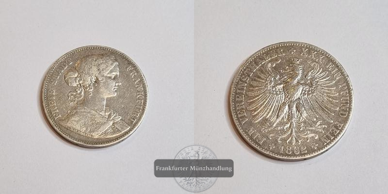  Deutschland Frankfurt Ein Vereinsthaler XXX 1862 FM-Frankfurt  Feinsilber: 16,68g   