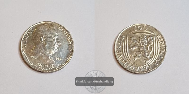  Tschechoslowakei 100 Kronen 1951 Communist party  FM-Frankfurt Feingewicht:7g   