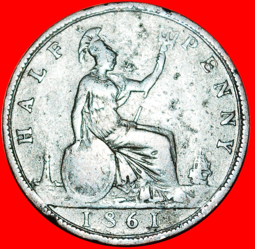 Ⰿ MISTRESS OF SEAS:GREAT BRITAIN★HALF PENNY 1861! SHIP! VICTORIA (1837-1901) LOW START ★ NO RESERVE!