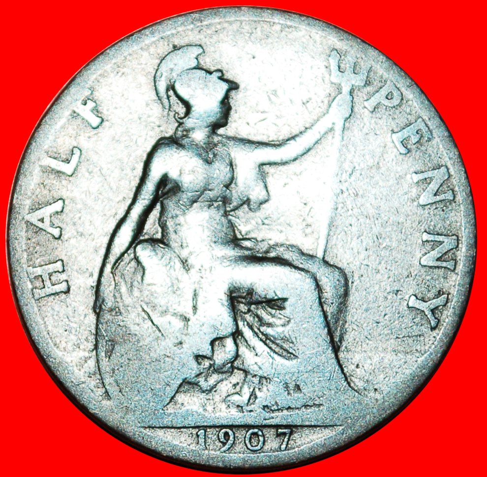 Ⰿ MISTRESS OF SEAS: GREAT BRITAIN ★ HALF PENNY 1907! EDWARD VII (1902-1910) LOW START ★ NO RESERVE!