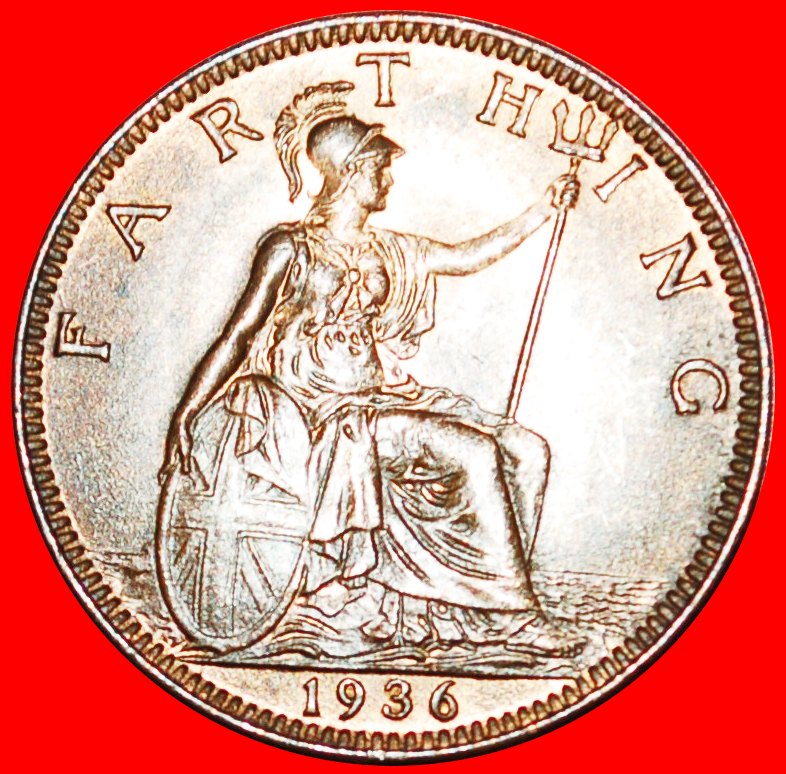  Ⰿ MISTRESS OF SEAS: GREAT BRITAIN ★ FARTHING 1936 UNC! GEORGE V (1911-1936)★LOW START ★ NO RESERVE!   