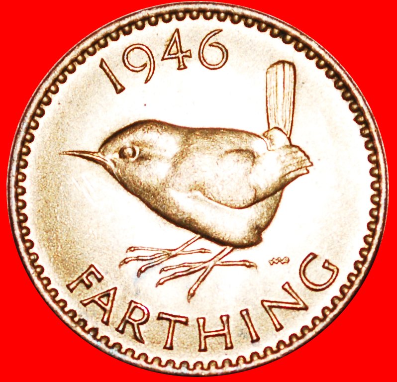  Ⰿ WREN: GREAT BRITAIN ★ FARTHING 1946 UNC MINT LUSTRE! GEORGE VI (1937-1952)★LOW START ★ NO RESERVE!   