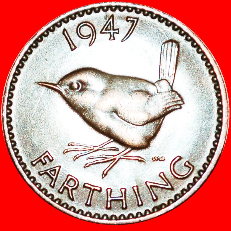  Ⰿ WREN WITH INDIA: GREAT BRITAIN ★ FARTHING 1947! GEORGE VI (1937-1952) ★LOW START ★ NO RESERVE!   