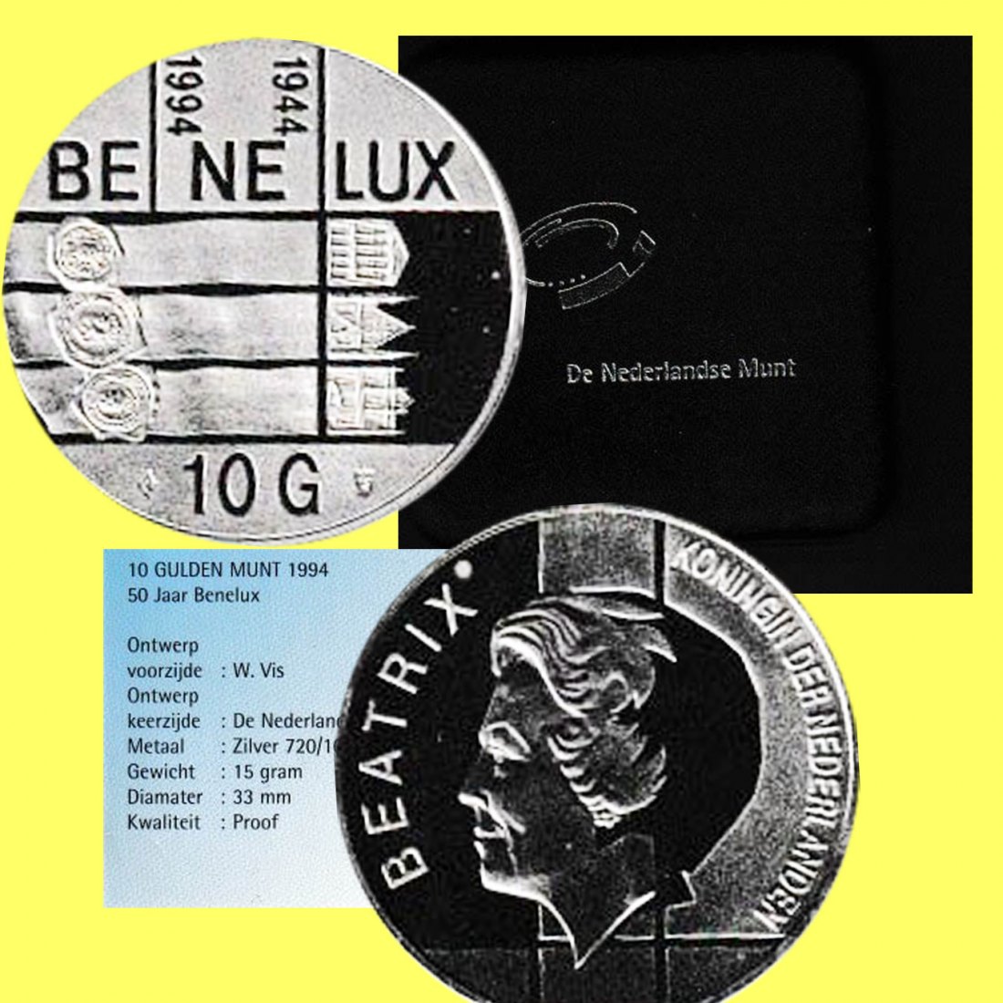  Offiz. 10-Gulden-Silbermünze Niederlande *50 Jahre Benelux* 1994 *PP*   