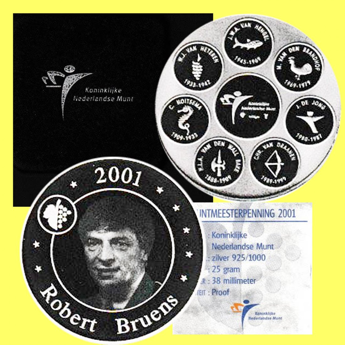  Silbermedaille Niederlande *Münzmeister - Robert Bruens* 2001 *PP*   