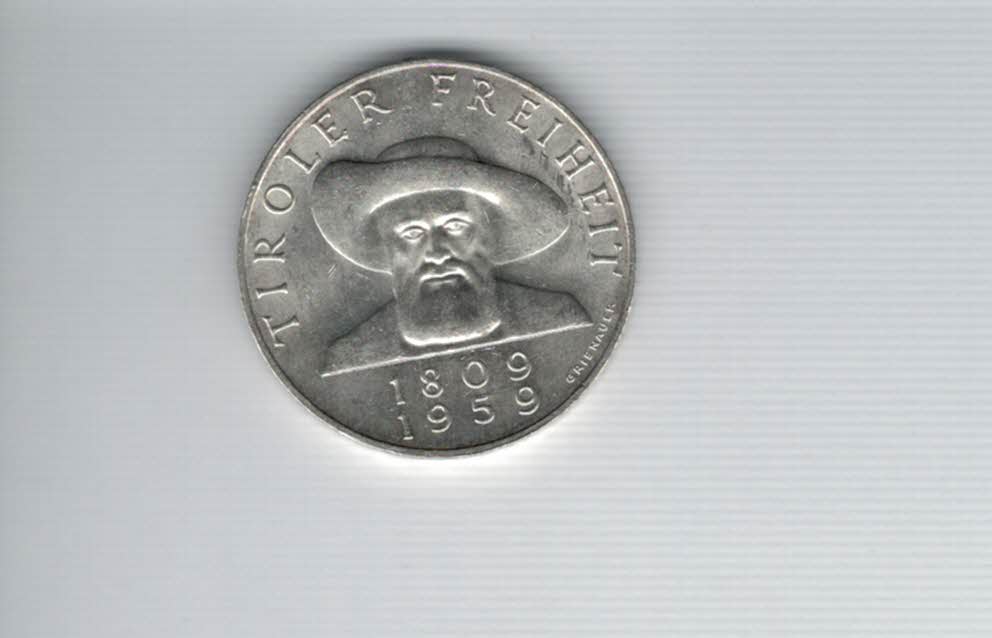  50 Schilling 1959 Andreas Hofer Tiroler Freiheit silber 18g fein Österreich Spittalgold9800 (4584/1)   