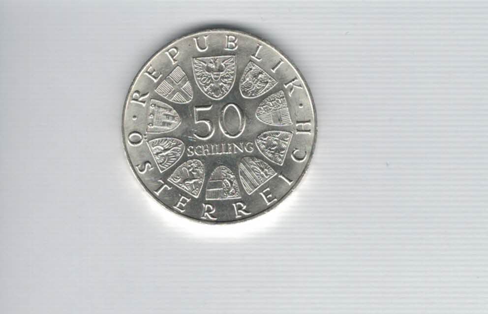  50 Schilling 1970 Karl Renner 2. Republik Ag 18g fein Österreich Spittalgold9800 (04584/10)   