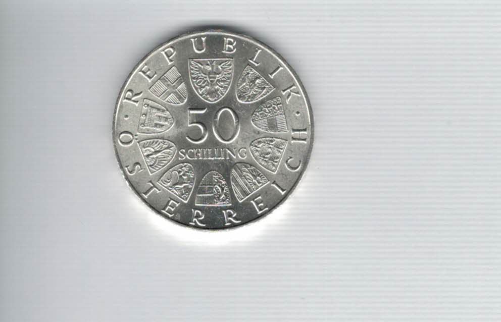  50 Schilling 1971 Julius Raab 2. Republik Ag 18g fein Österreich Spittalgold9800 (4584/11)   