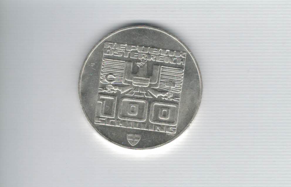  100 Schilling 1976 Berg Isel Schanze Innsbruck Wien Olymp. 15,36g fein Ag Österreich2.Rep (01914/9)   