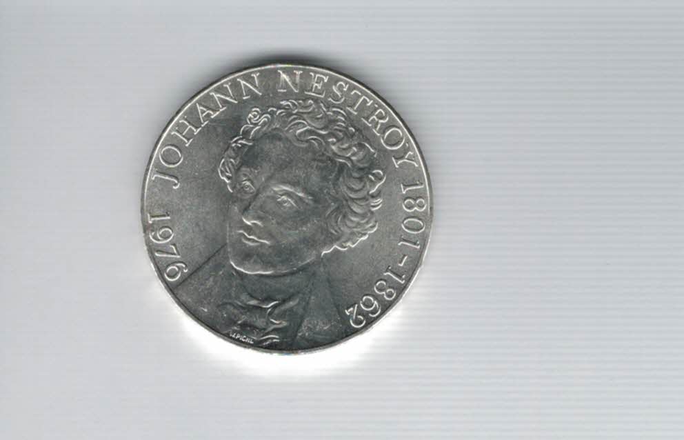  100 Schilling 1976 Johann Nestroy 15,36g fein Ag Österreich Spittalgold9800 (01914/13)   