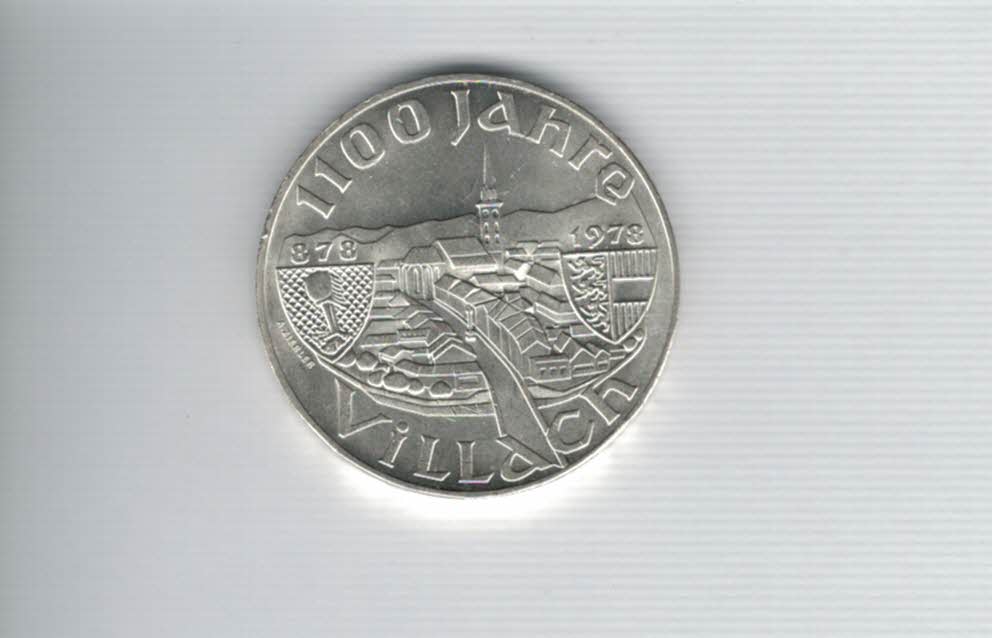  100 Schilling 1978 1100 Jahre Villach/Kärnten Ag 15,36g fein Österreich Spittalgold9800 (01914/19   