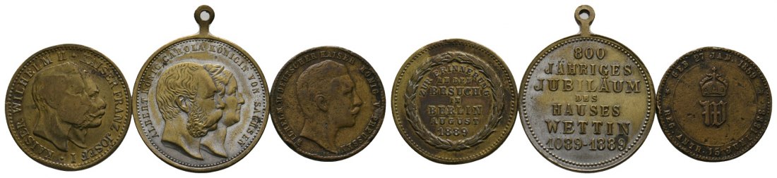  3 Medaillen; Kaiser Wilhelm II Und Franz Josef I; 800 Jahre Haus Wettin 1889; Wilhelm II   