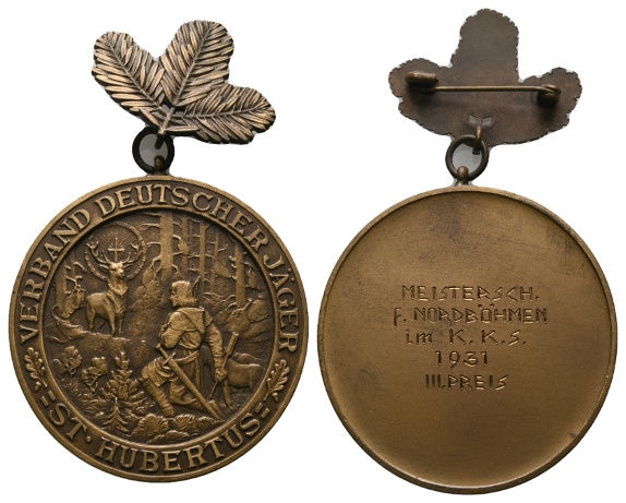  Medaille; Verband deut. Jäger; St. Hubertus; III.Preis Nordböhmen 1931; Bronze; 58,0 g; Ø 51,7 mm   