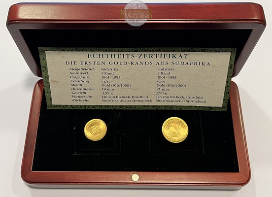  Südafrika 1 & 2 Rand 1971/1967.  MM-Frankfurt Feingold: 10,98g   