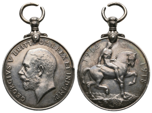  Medaille; Großbritannien; Kriegsmedaille 1918; silber; gehenkelt; 30,99 g; Ø 36,21 mm   
