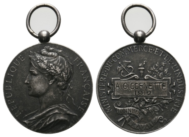  Medaille; Frankreich; Ministerium f. Handel & Industrie 1912 ; silber; gehenkelt; 10,76g; Ø 27,24 mm   