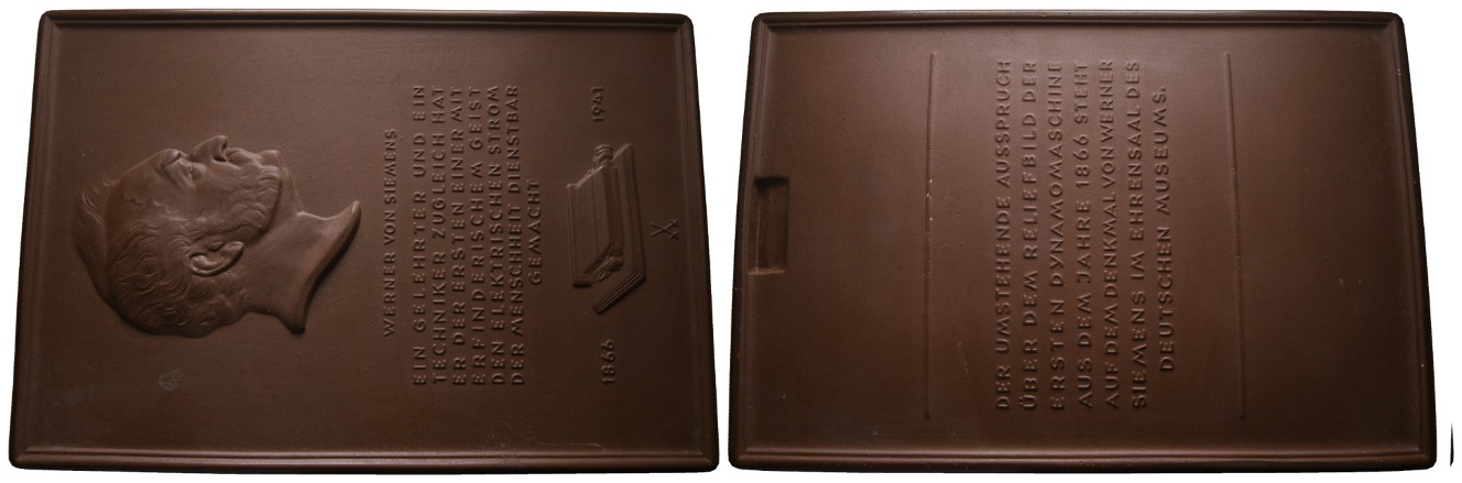  Plakette; Werner von Siemens; Deutsches Museum; Porzellan; 363 g, H 19,1 cm x B 12,8 cm; im Etui   