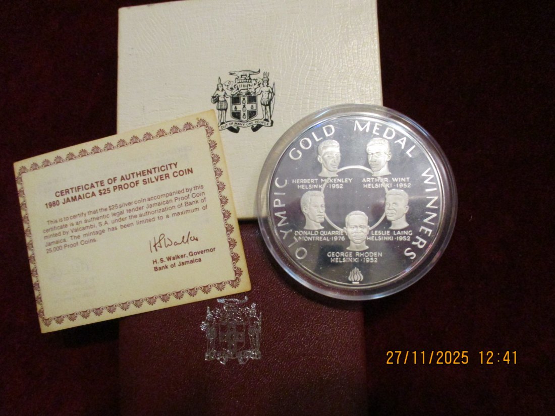  25 Dollars 1980 Jamaika 500er Silber Gewicht: 136,08 rau und 68,04 Fein   