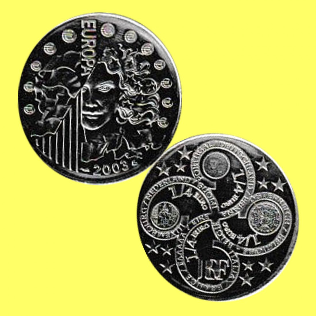  Frankreich 1/4-Euro-Silbermünze *1. Jahrestag des Euro* 2003 nur 16.035St!   