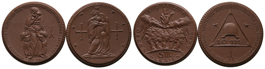  2 Medaillen; Oberschlesien; Einheitsverband Kriegsbeschädigter und Hinterbliebender; Porzellan;   
