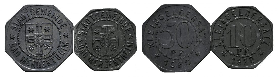  Mergentheim Bad, 10/50 Pfennig 1920, Funk 330.11/12 (2 Stück)   