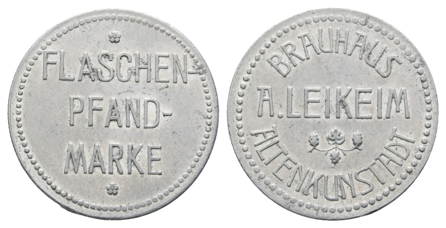  Bayern, Altenkunstadt, Brauhaus A.Leikeim; Flaschenpfandmarke; Menzel -   