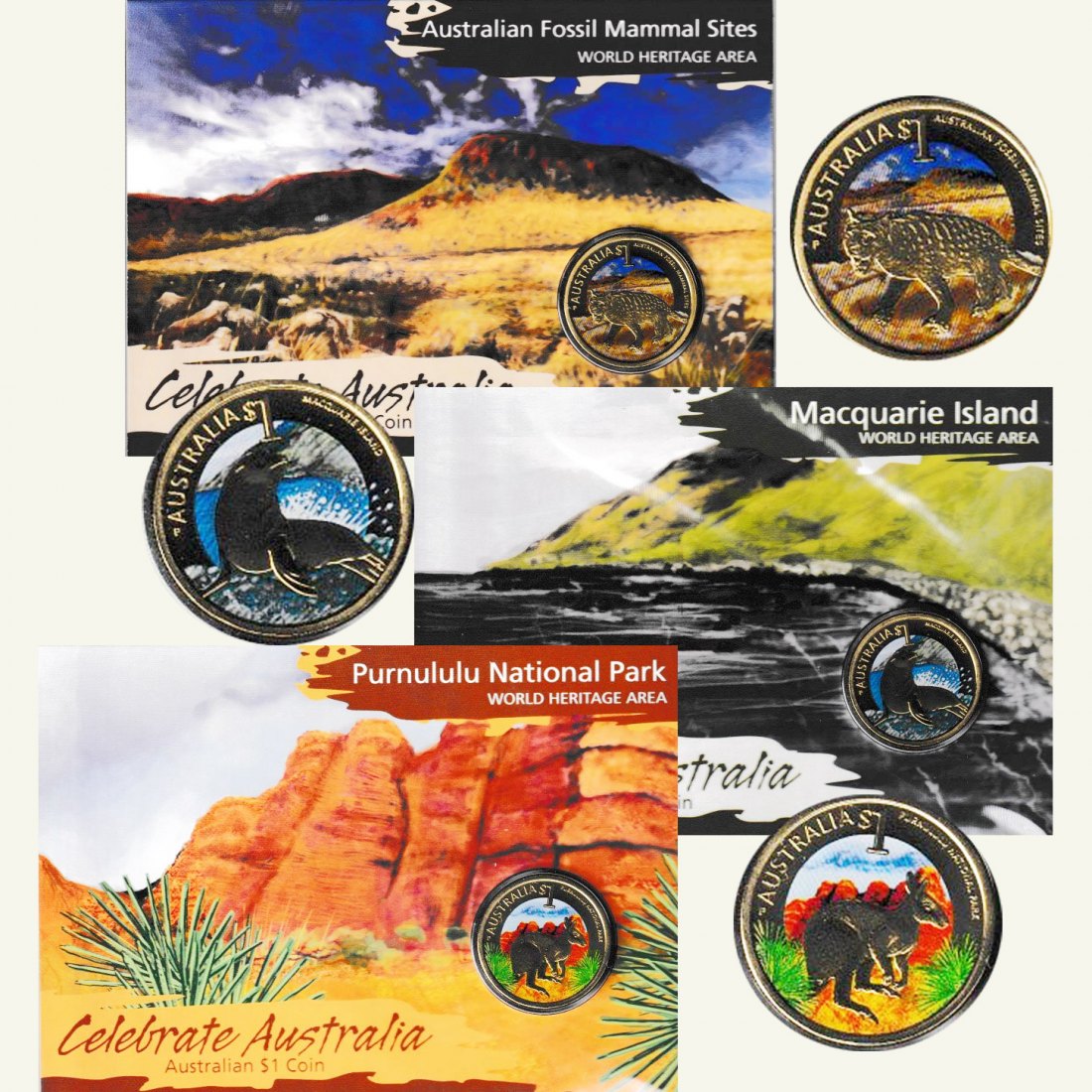  Offiz. 3 x 1-Dollar-Sammlermünze coloriert Australien *World Heritage Area* 2011   