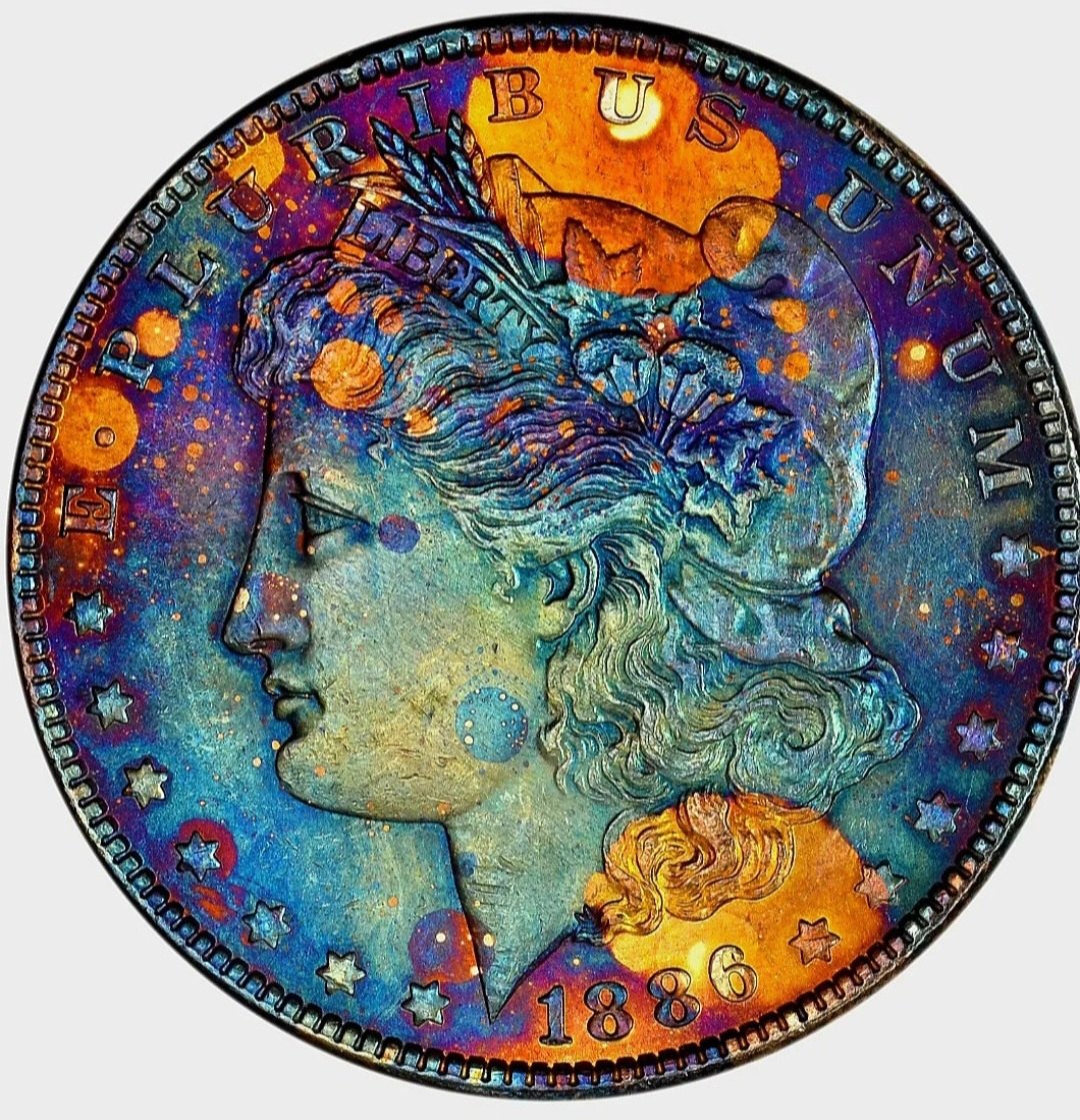  Morgan Dollar USA 1886 Hammer Tönung Silber   