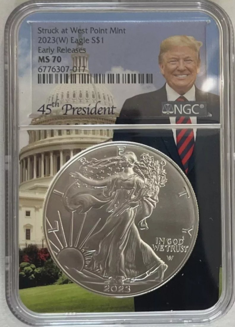  2023 Struck at West Point Silver Eagle MS 70 NGC Trump sehr selten   