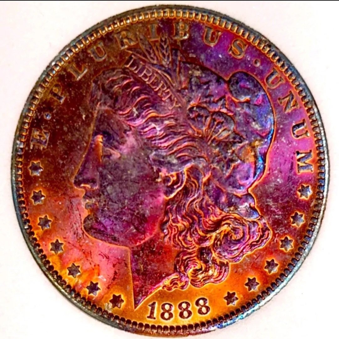  USA Morgan Dollar 1881 Rainbow Tönung Hammer very rare   