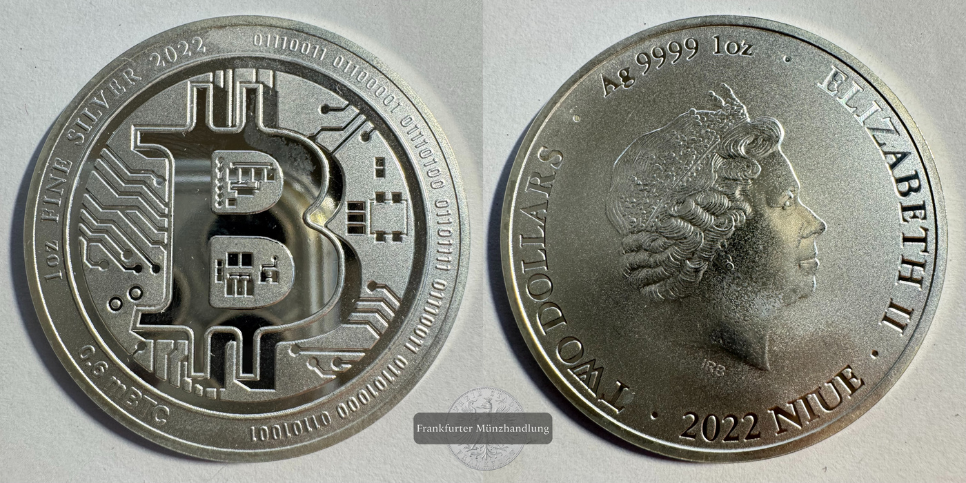  Niue 2 Dollars Elizabeth II (Bitcoin) 2022 FM-Frankfurt KM#4861 Feinsilber: 31,1g   