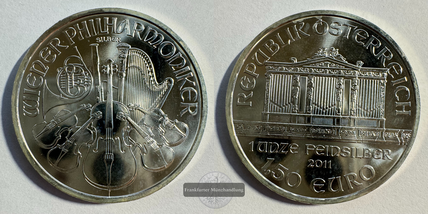  Österreich 1,50 Euro Wiener Philharmoniker 2011 FM-Frankfurt KM#3159 Feinsilber: 31,1g   