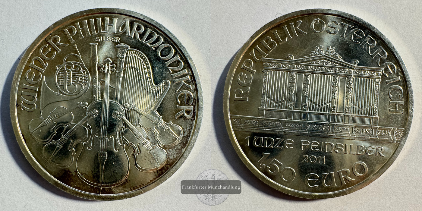  Österreich 1,50 Euro Wiener Philharmoniker 2011 FM-Frankfurt KM#3159 Feinsilber: 31,1g   