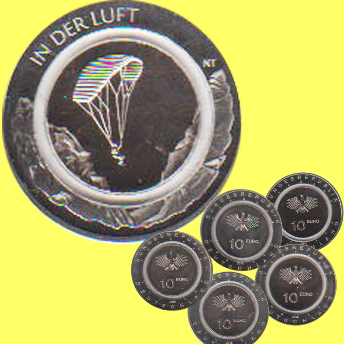  Offiz. 5x 10-Euromünzen mit Polymerring A-J BRD *Luft bewegt - In der Luft* 2019   