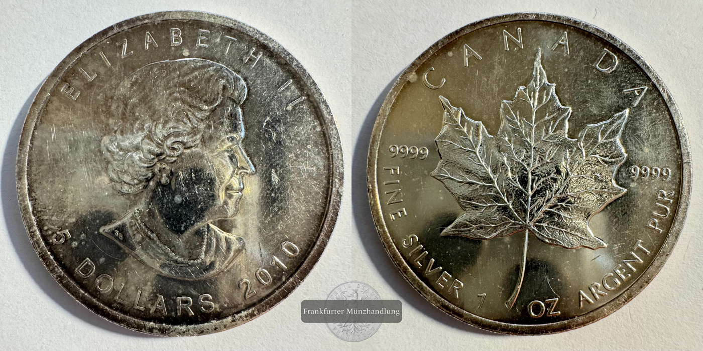  Kanada 5 Dollar 2010 Maple Leaf FM-Frankfurt Feinsilber: 31,1g   