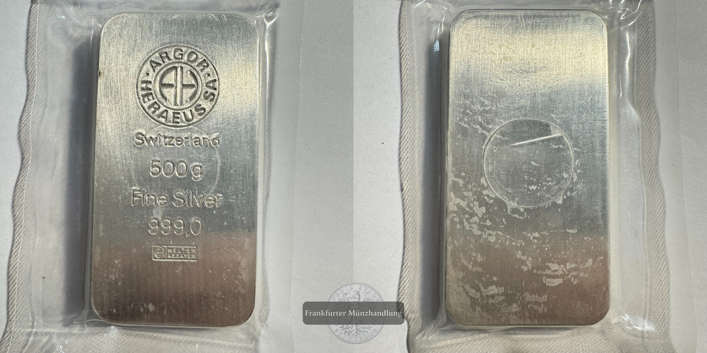  Schweiz 500g Silberbarren (Argor Heraeus S.A.)  FM-Frankfurt  Feingewicht: 500g   